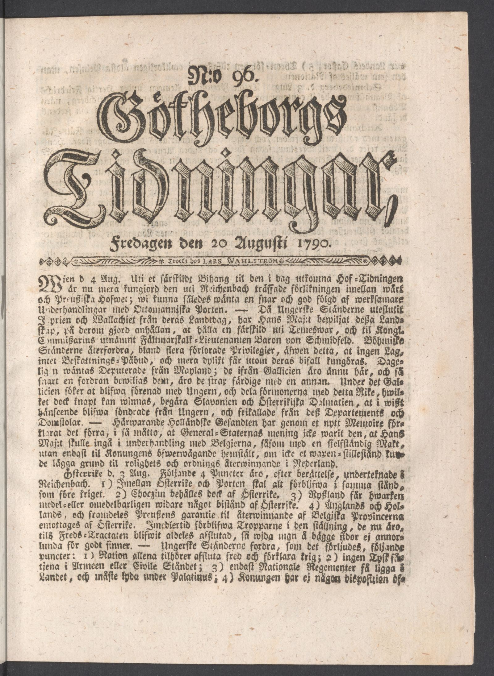 Tidningssida ur GÖTHEBORGS TIDNINGAR, 1790-08-20