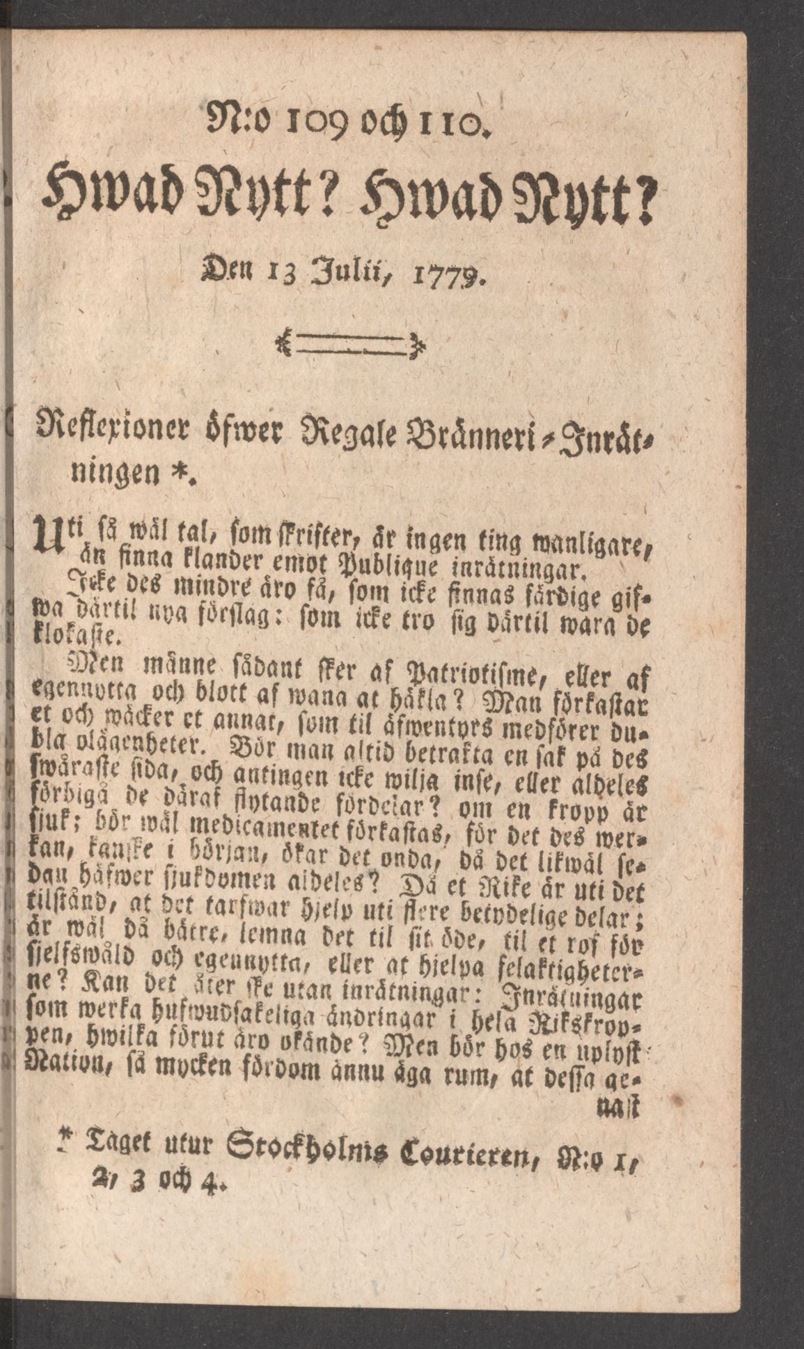 Tidningssida ur HWAD NYTT?, 1779-07-13