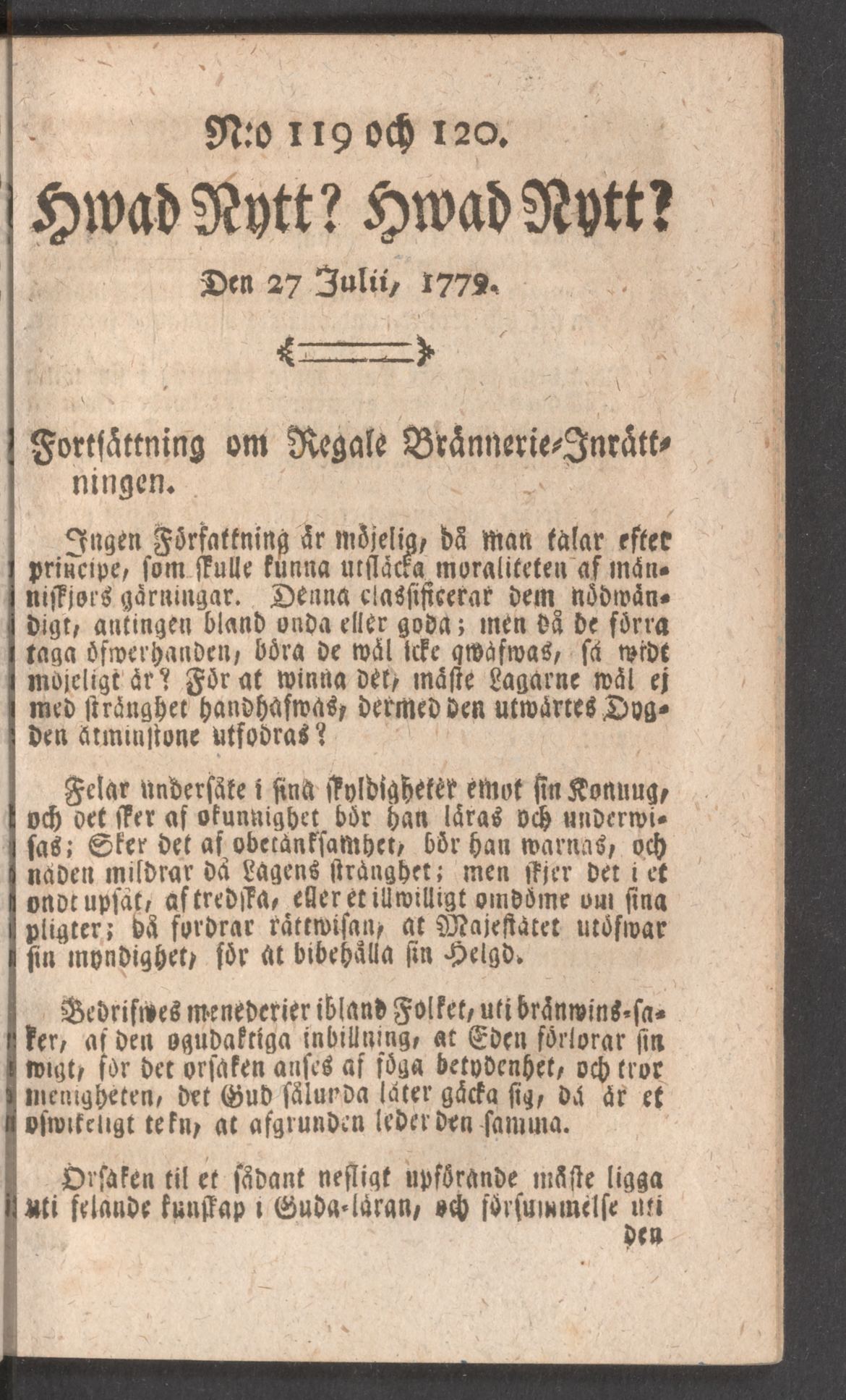 Tidningssida ur HWAD NYTT?, 1779-07-27