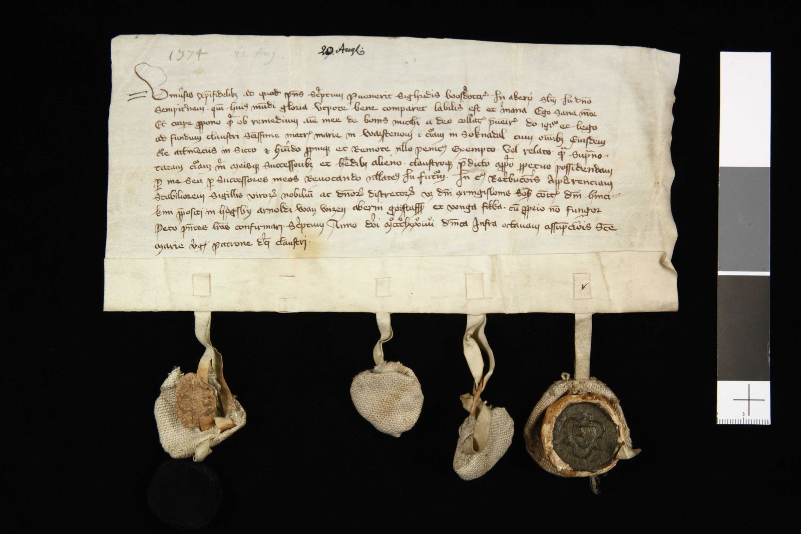 Tidningssida ur Svenskt Diplomatarium, 1374-08-20