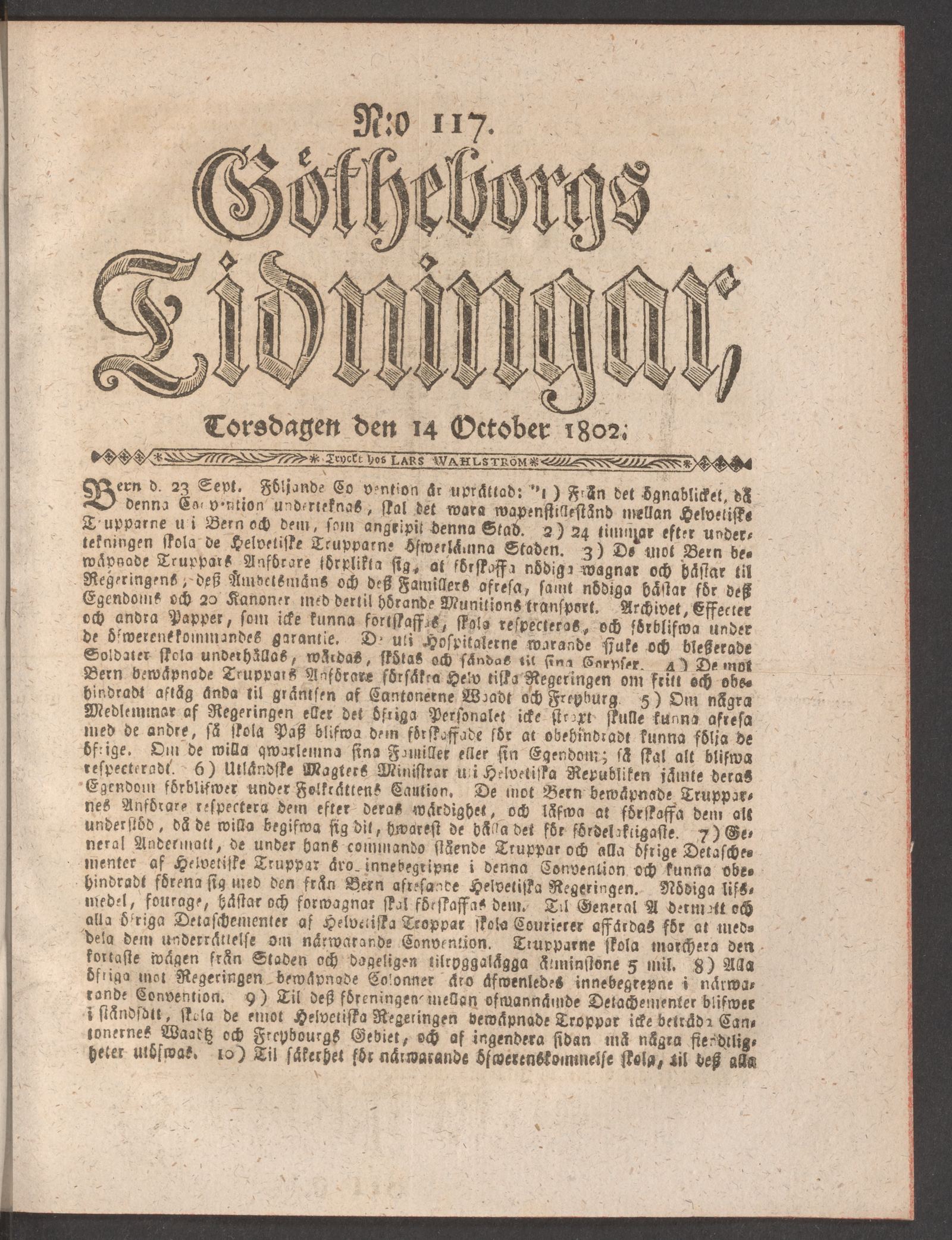 Tidningssida ur GÖTHEBORGS TIDNINGAR, 1802-10-14
