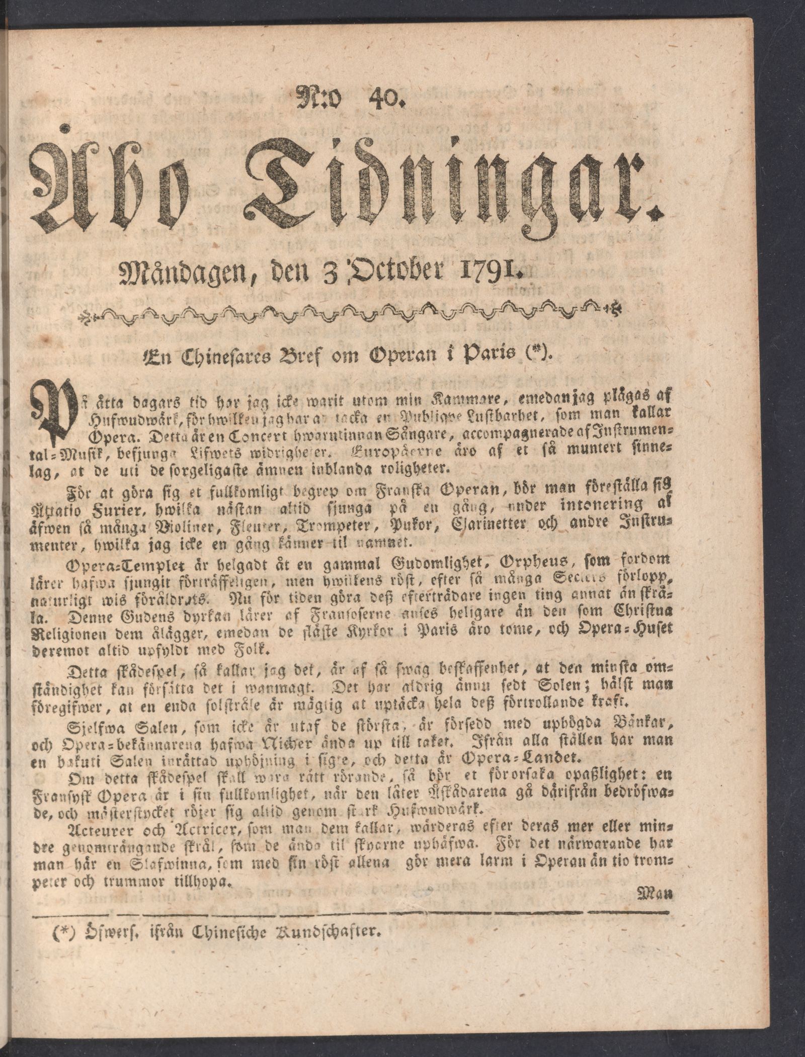 Tidningssida ur ÅBO TIDNINGAR, 1791-10-03