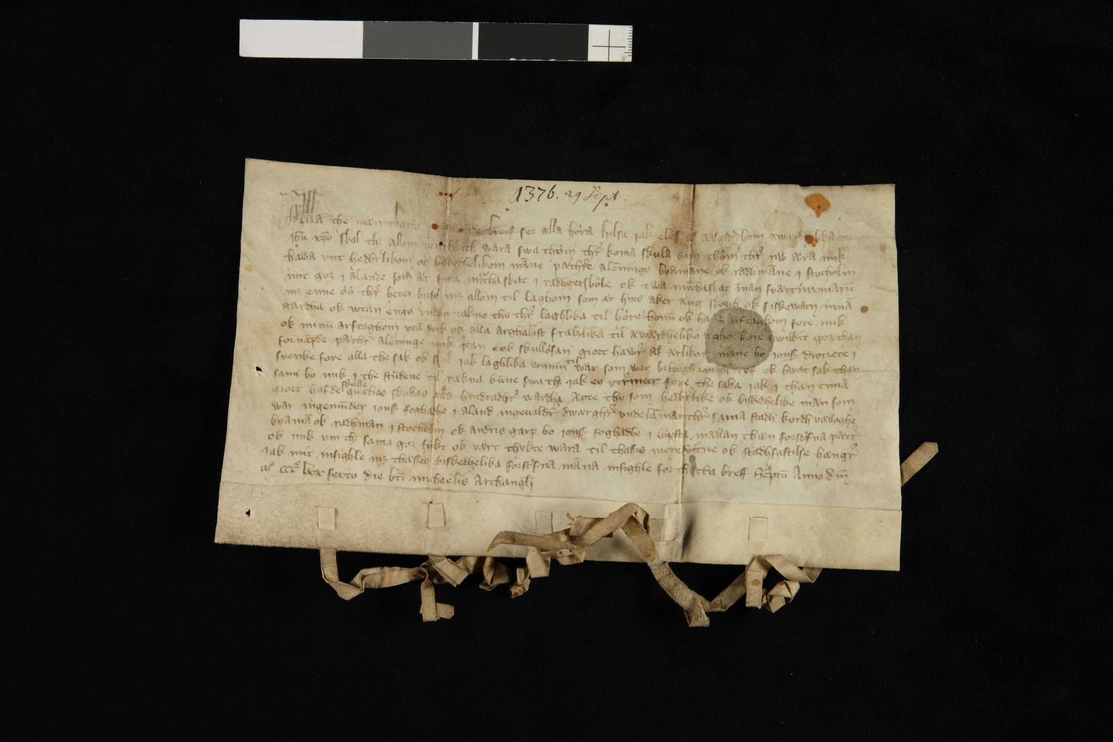 Tidningssida ur Svenskt Diplomatarium, 1376-09-29