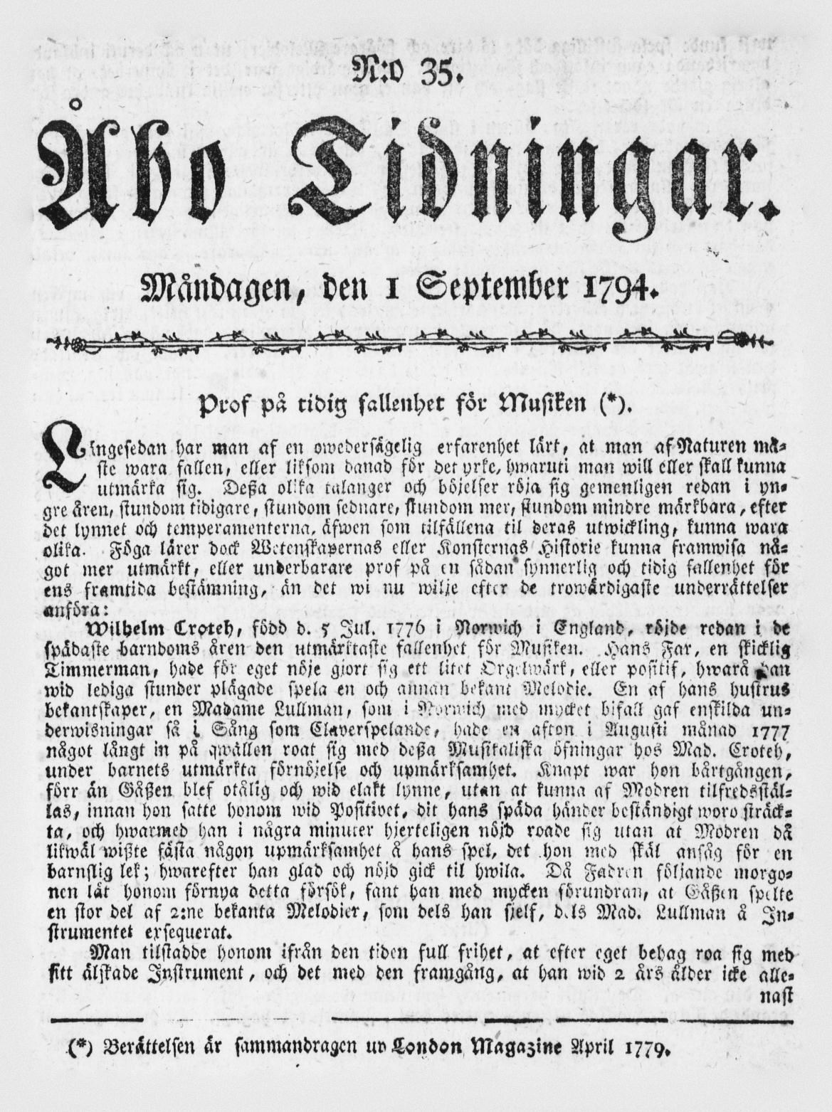 Tidningssida ur ÅBO TIDNINGAR, 1794-09-01