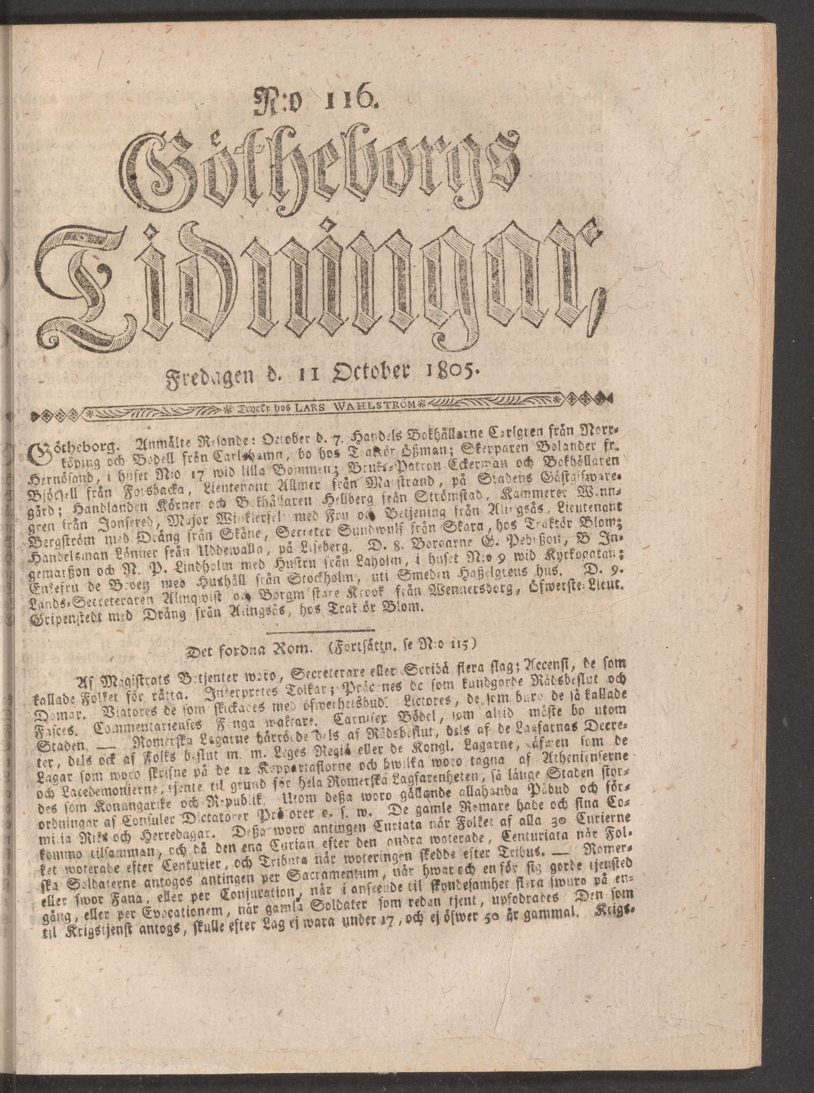 Tidningssida ur GÖTHEBORGS TIDNINGAR, 1805-10-11