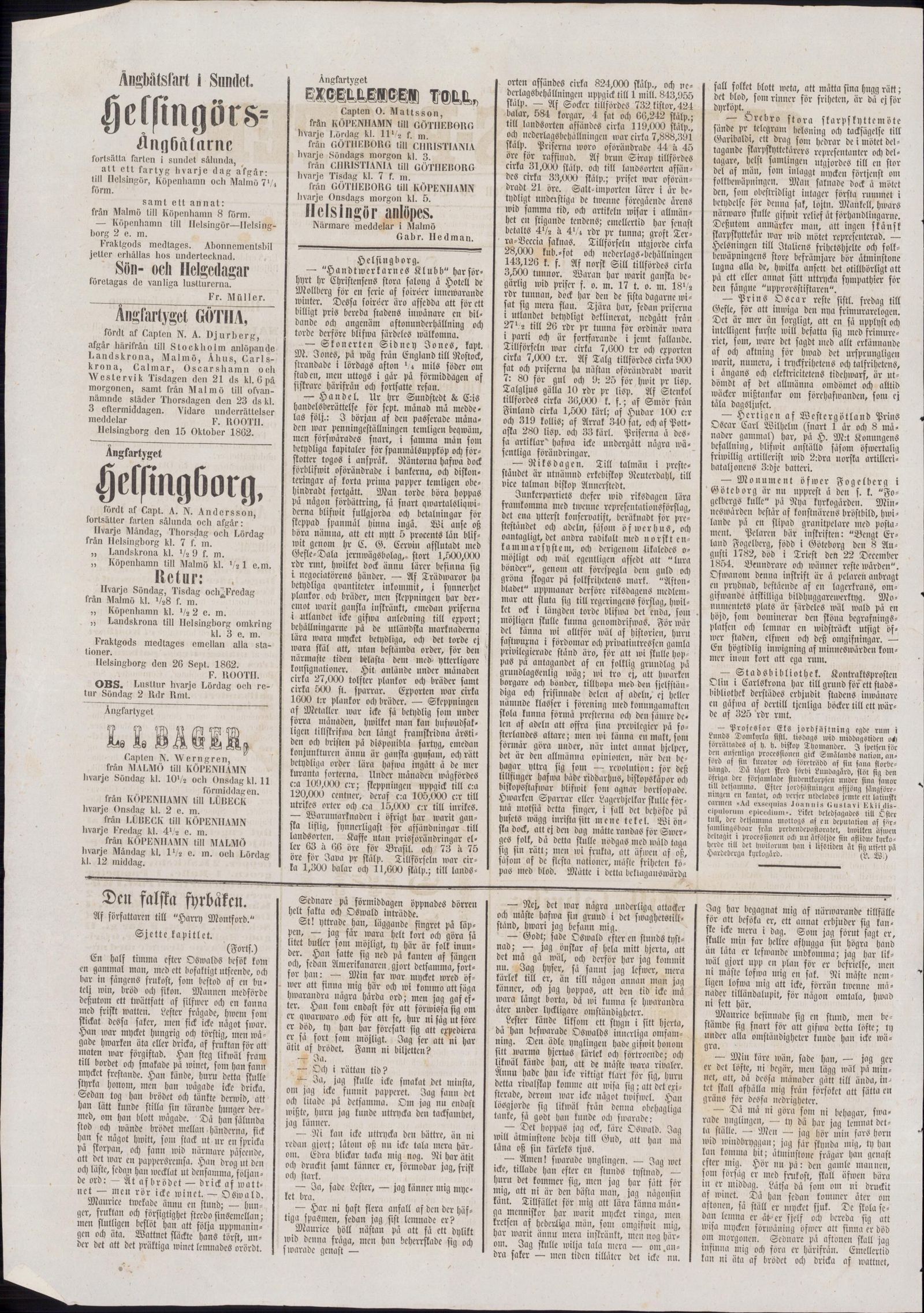 Tidningssida ur Öresundsposten, 1862-10-20
