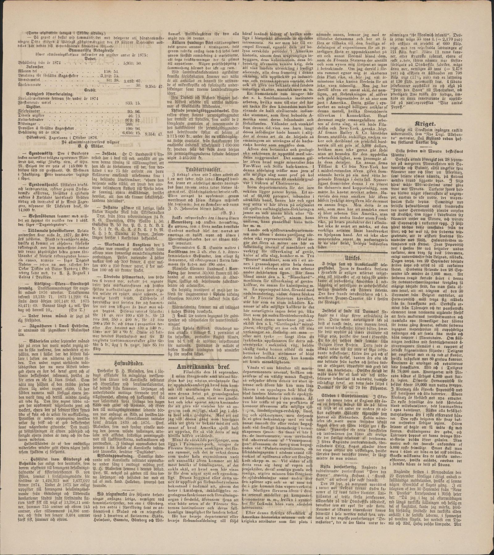 Tidningssida ur Mariestads Weckoblad, 1876-10-07