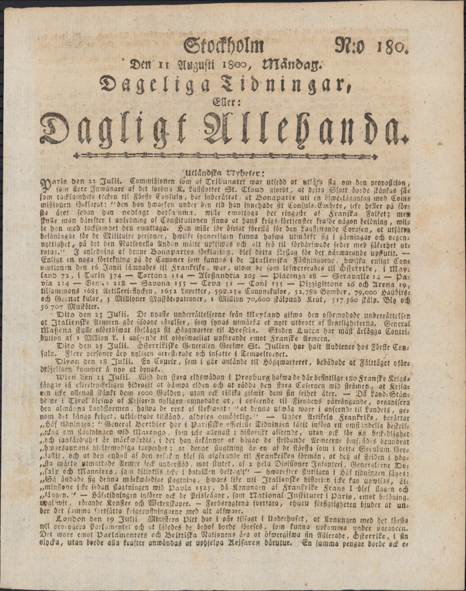 Tidningssida ur DAGLIGT ALLEHANDA, 1800-08-11
