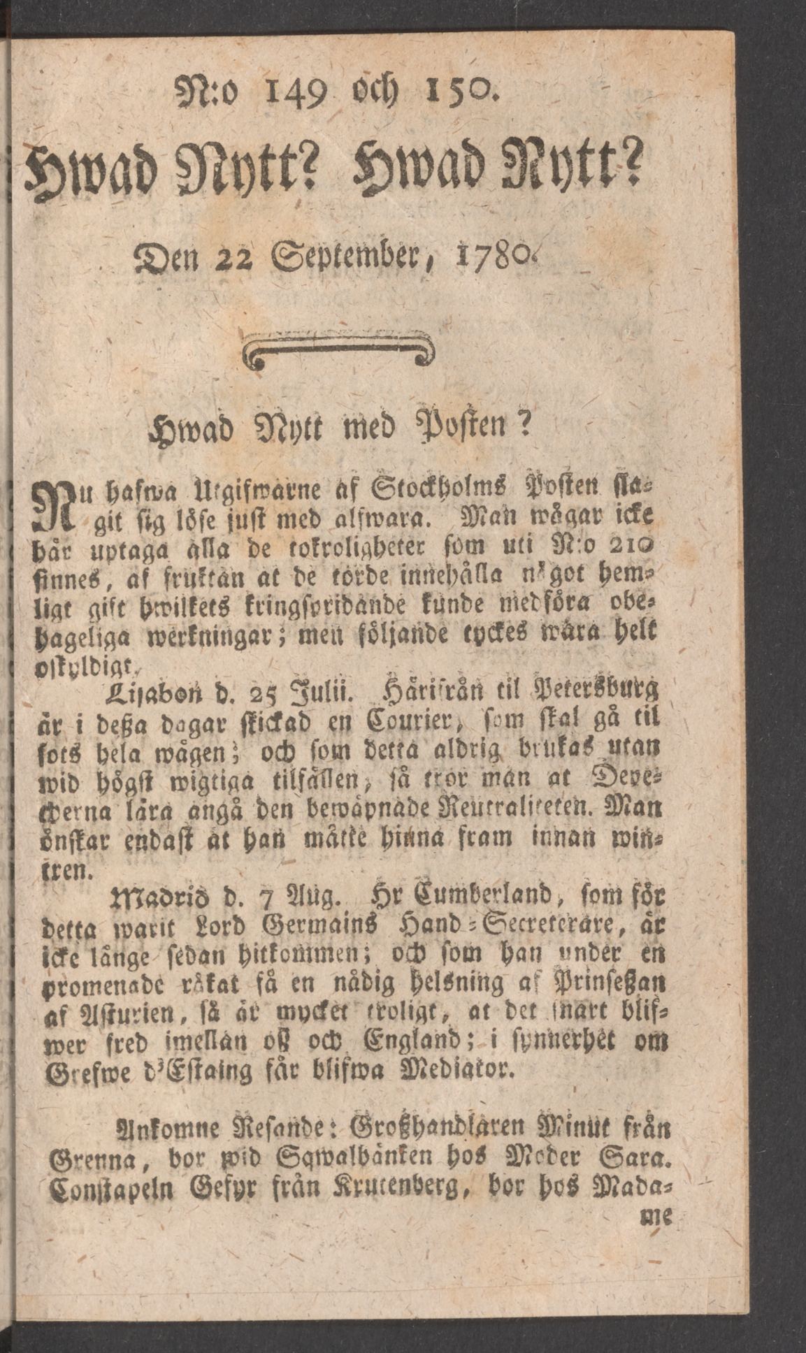 Tidningssida ur HWAD NYTT?, 1780-09-22