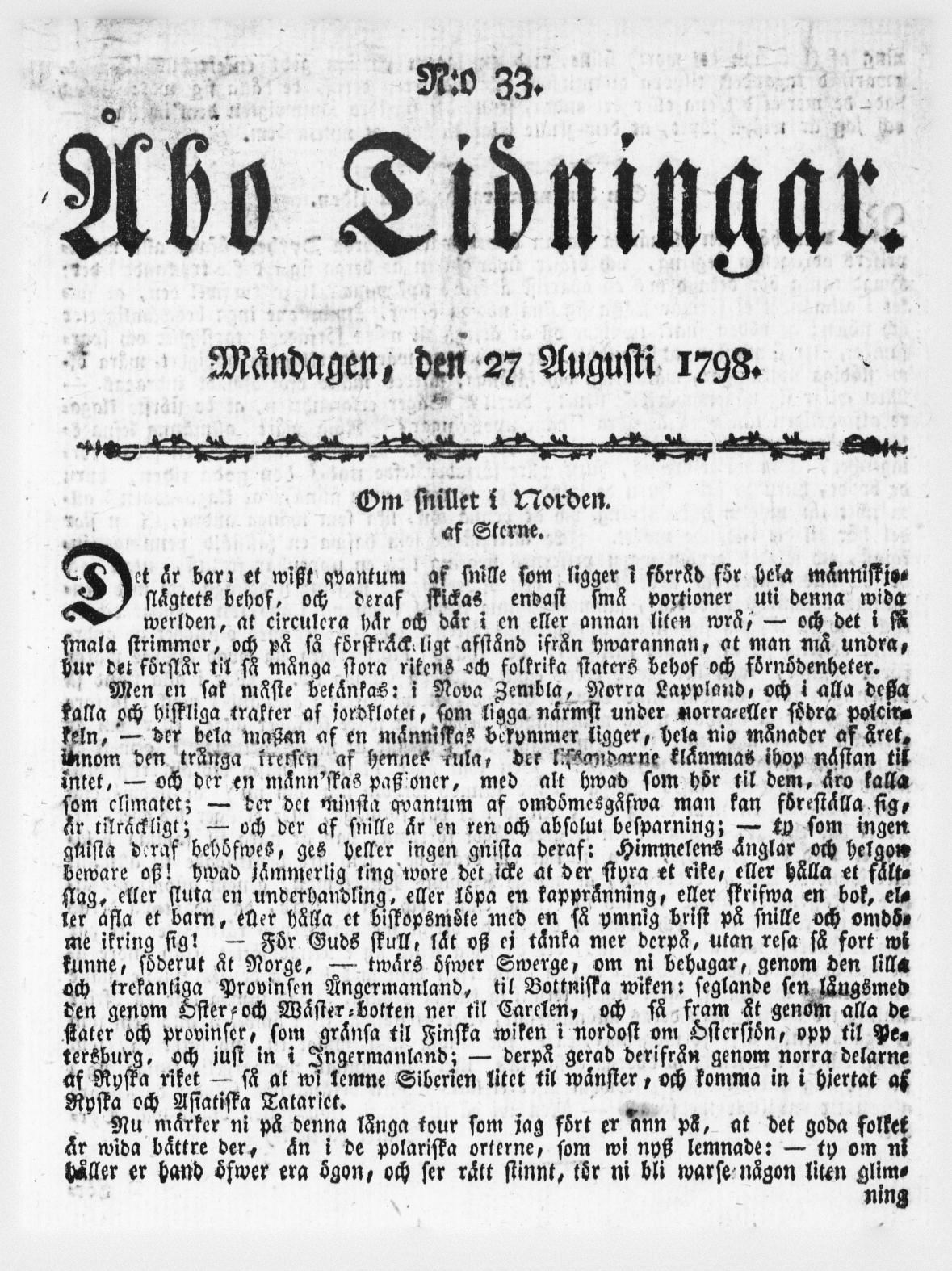 Tidningssida ur ÅBO TIDNINGAR, 1798-08-27