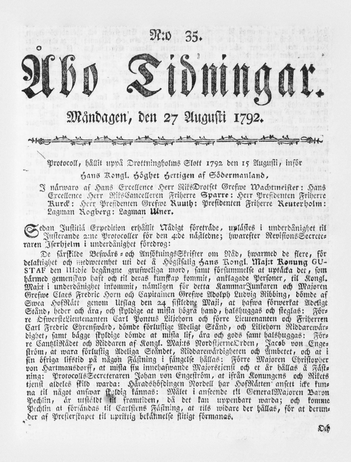 Tidningssida ur ÅBO TIDNINGAR, 1792-08-27