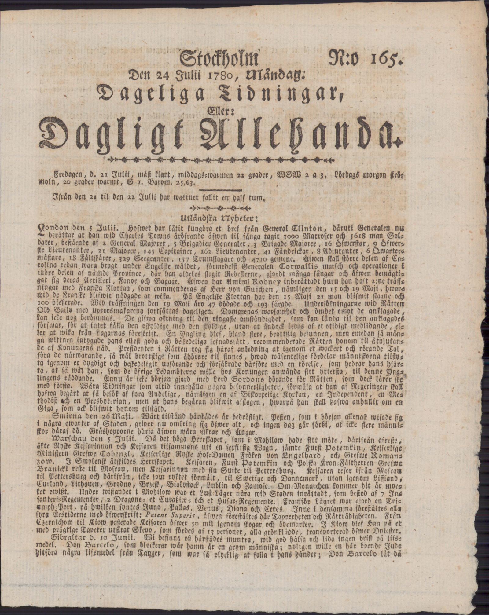Tidningssida ur DAGLIGT ALLEHANDA, 1780-07-24