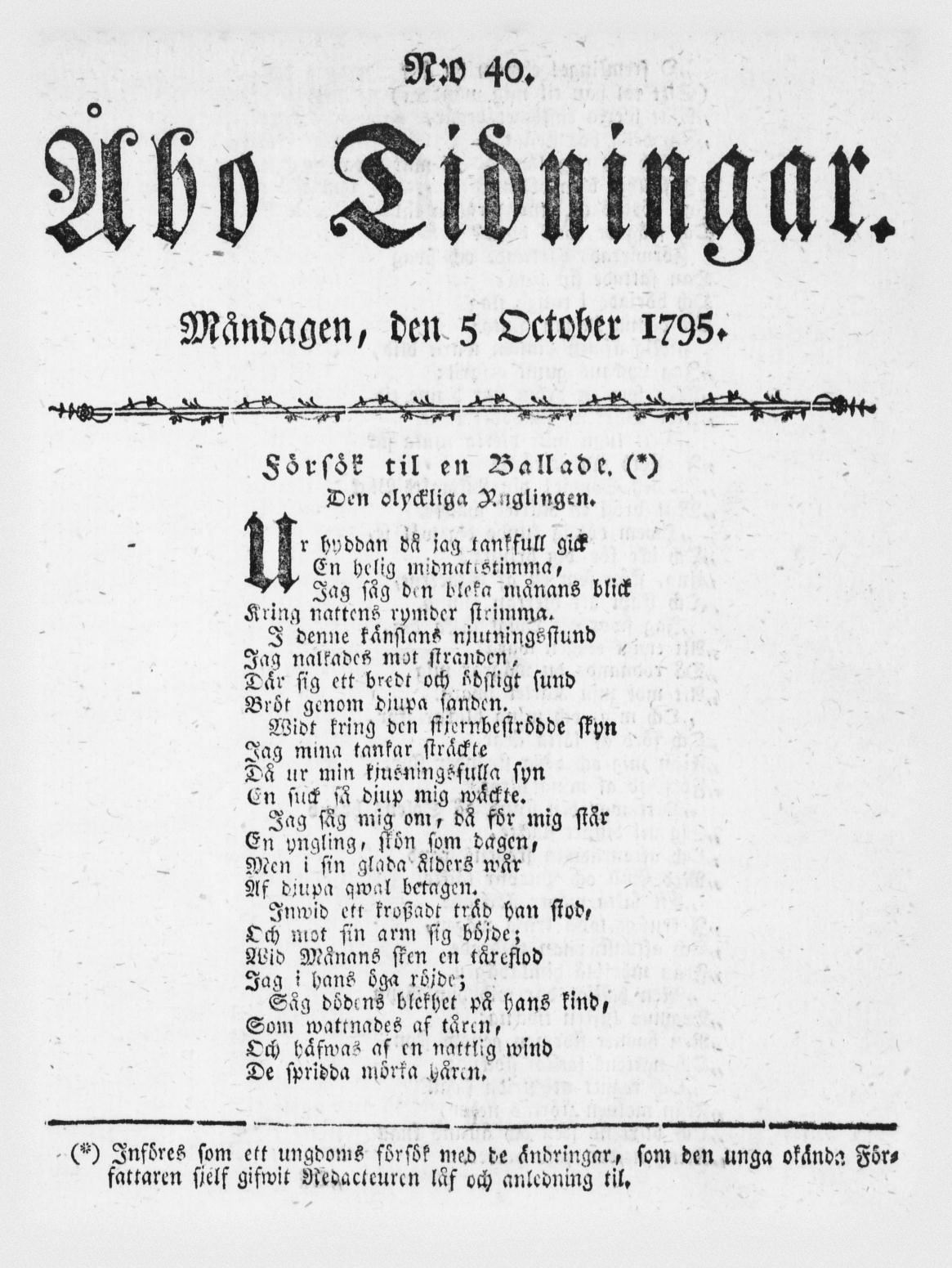 Tidningssida ur ÅBO TIDNINGAR, 1795-10-05