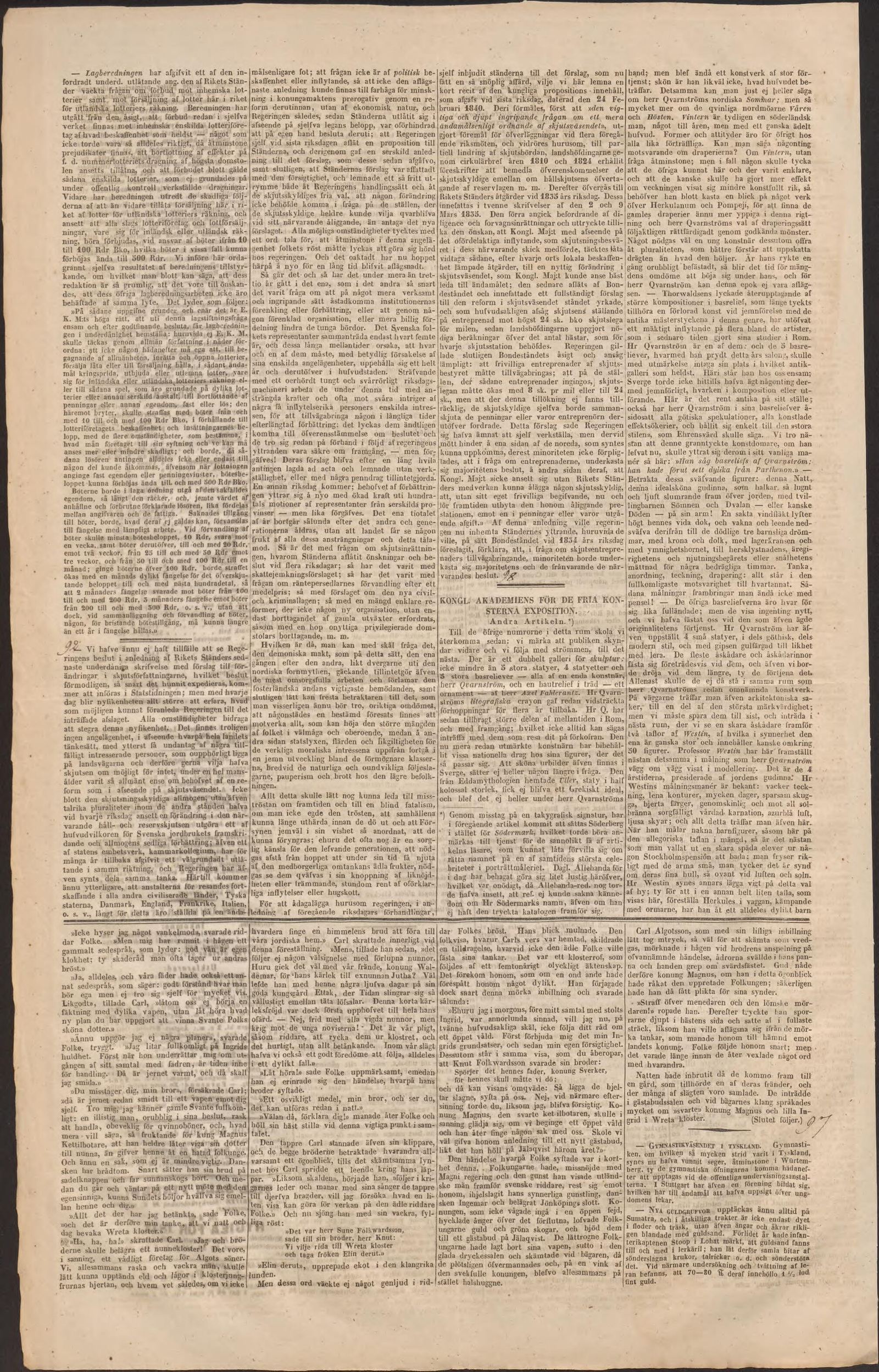 Tidningssida ur Aftonbladet, 1843-04-27