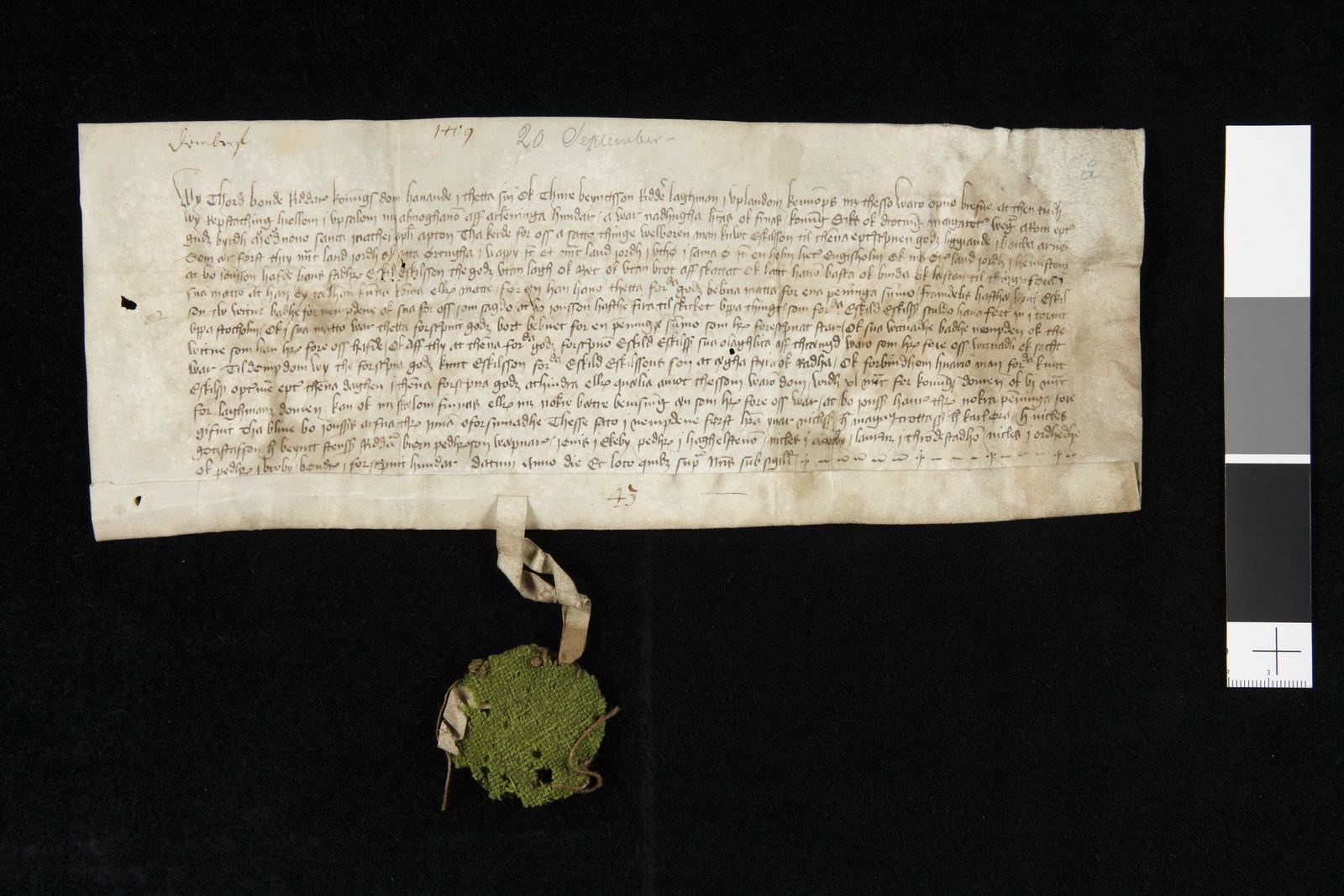 Tidningssida ur Svenskt Diplomatarium, 1409-09-20
