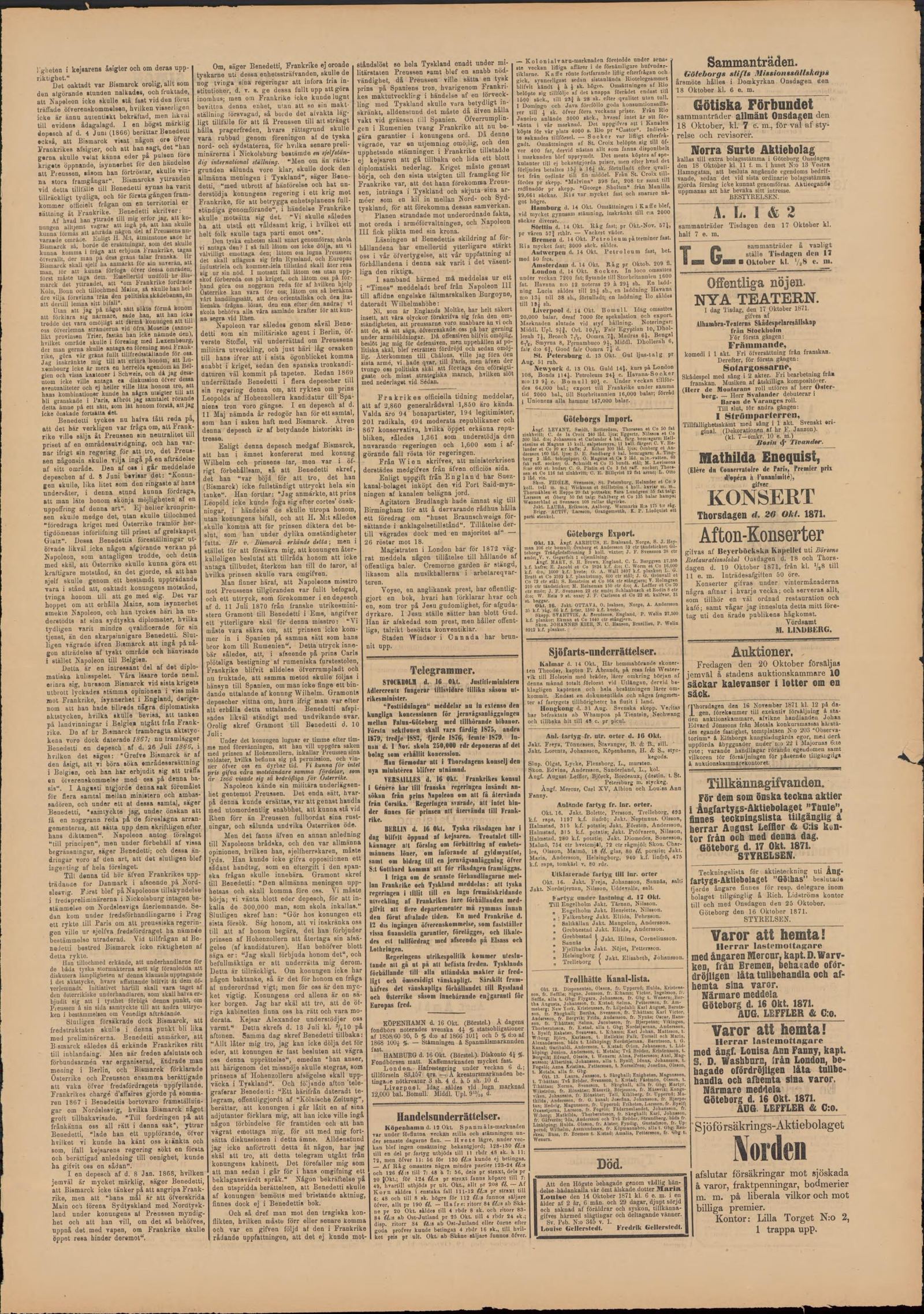 Tidningssida ur Göteborgsposten, 1871-10-17
