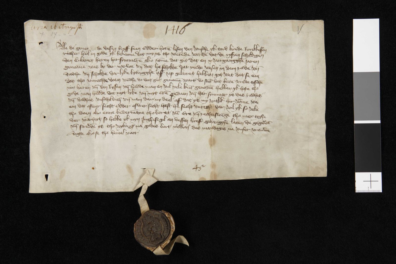 Tidningssida ur Svenskt Diplomatarium, 1416-08-17