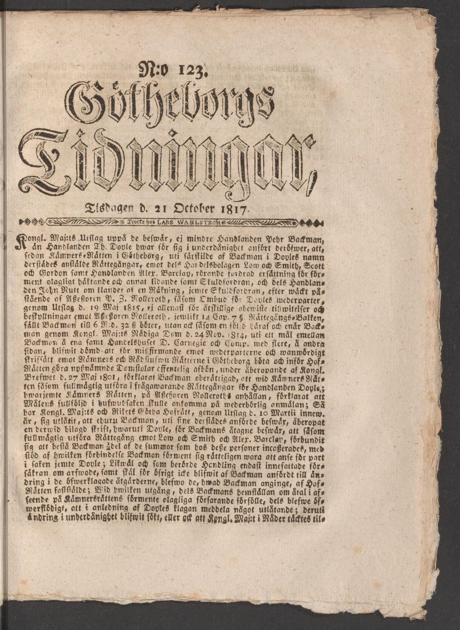 Tidningssida ur GÖTHEBORGS TIDNINGAR, 1817-10-21