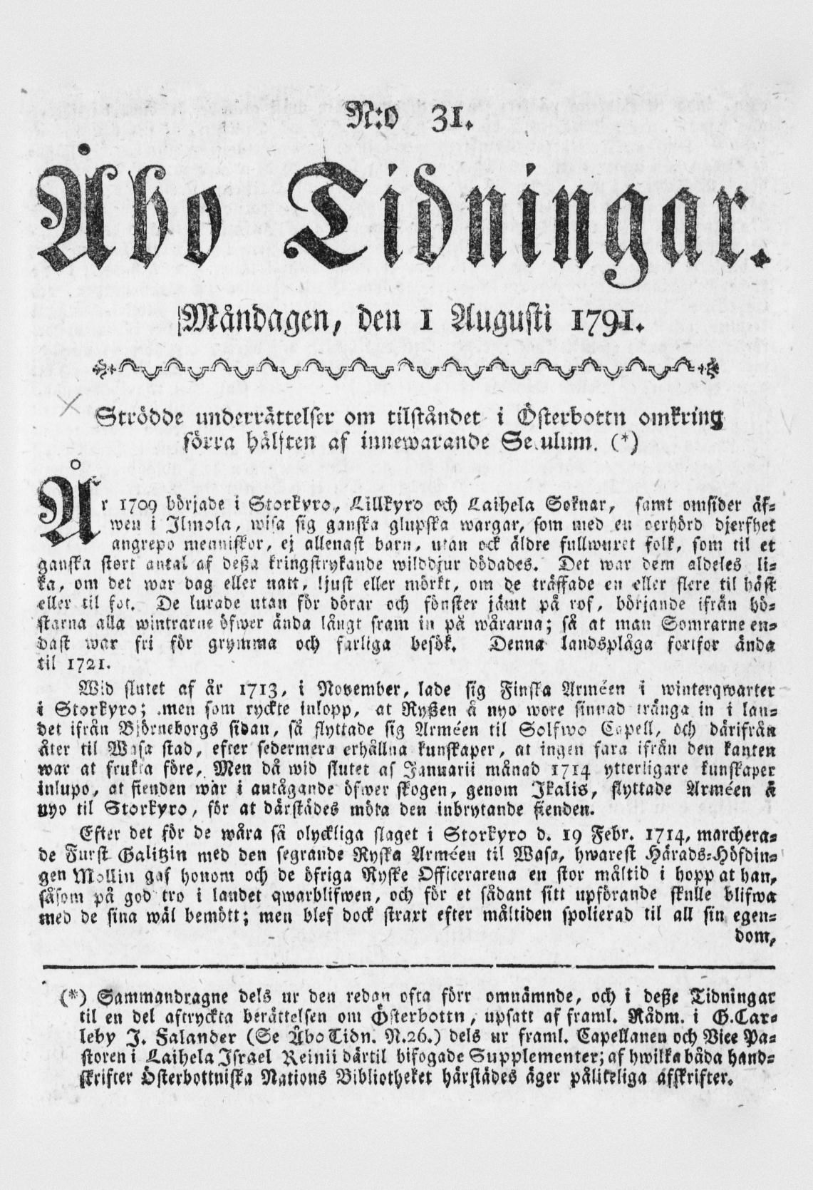 Tidningssida ur ÅBO TIDNINGAR, 1791-08-01