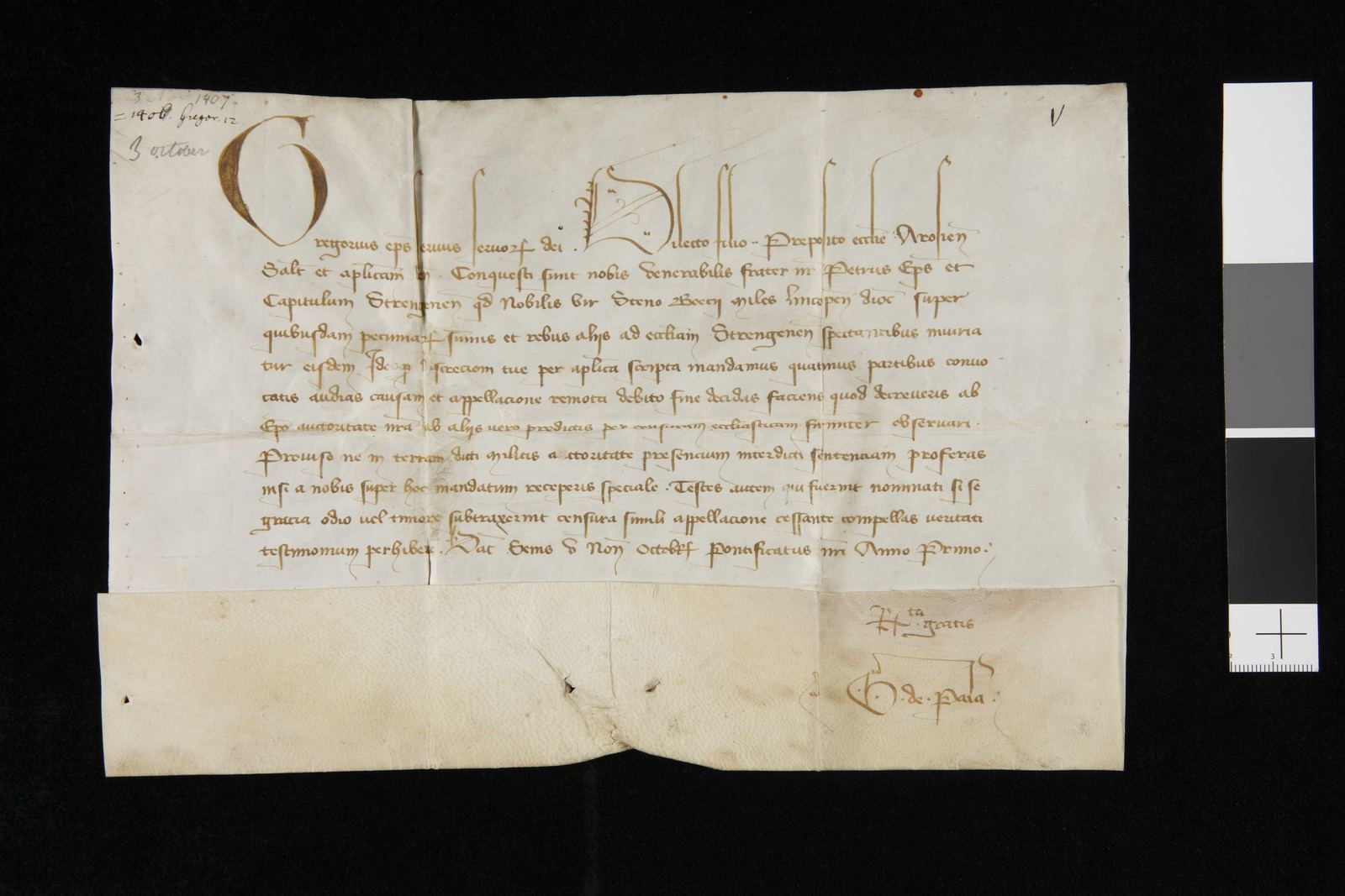 Tidningssida ur Svenskt Diplomatarium, 1407-10-03