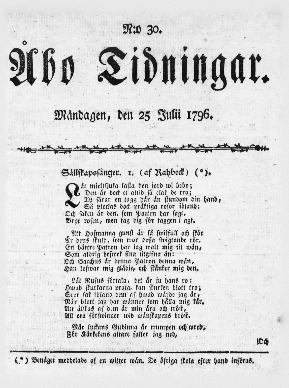 Tidningssida ur ÅBO TIDNINGAR, 1796-07-25