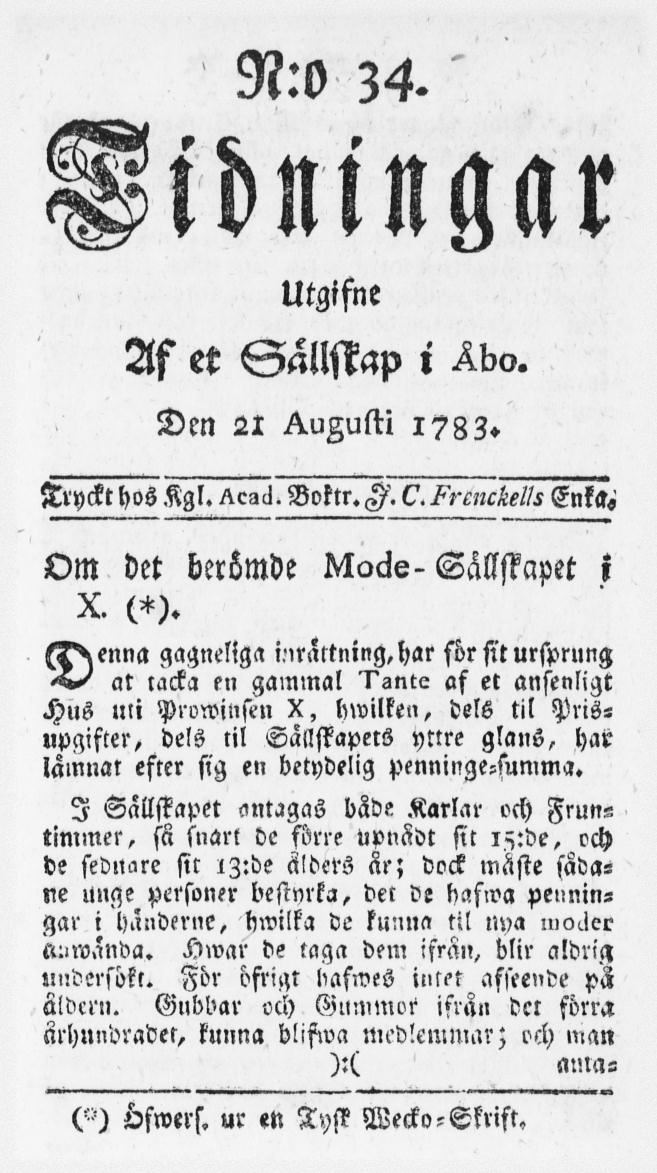 Tidningssida ur TIDNINGAR UTGIFNE AF ET SÄLLSKAP I ÅBO, 1783-08-21