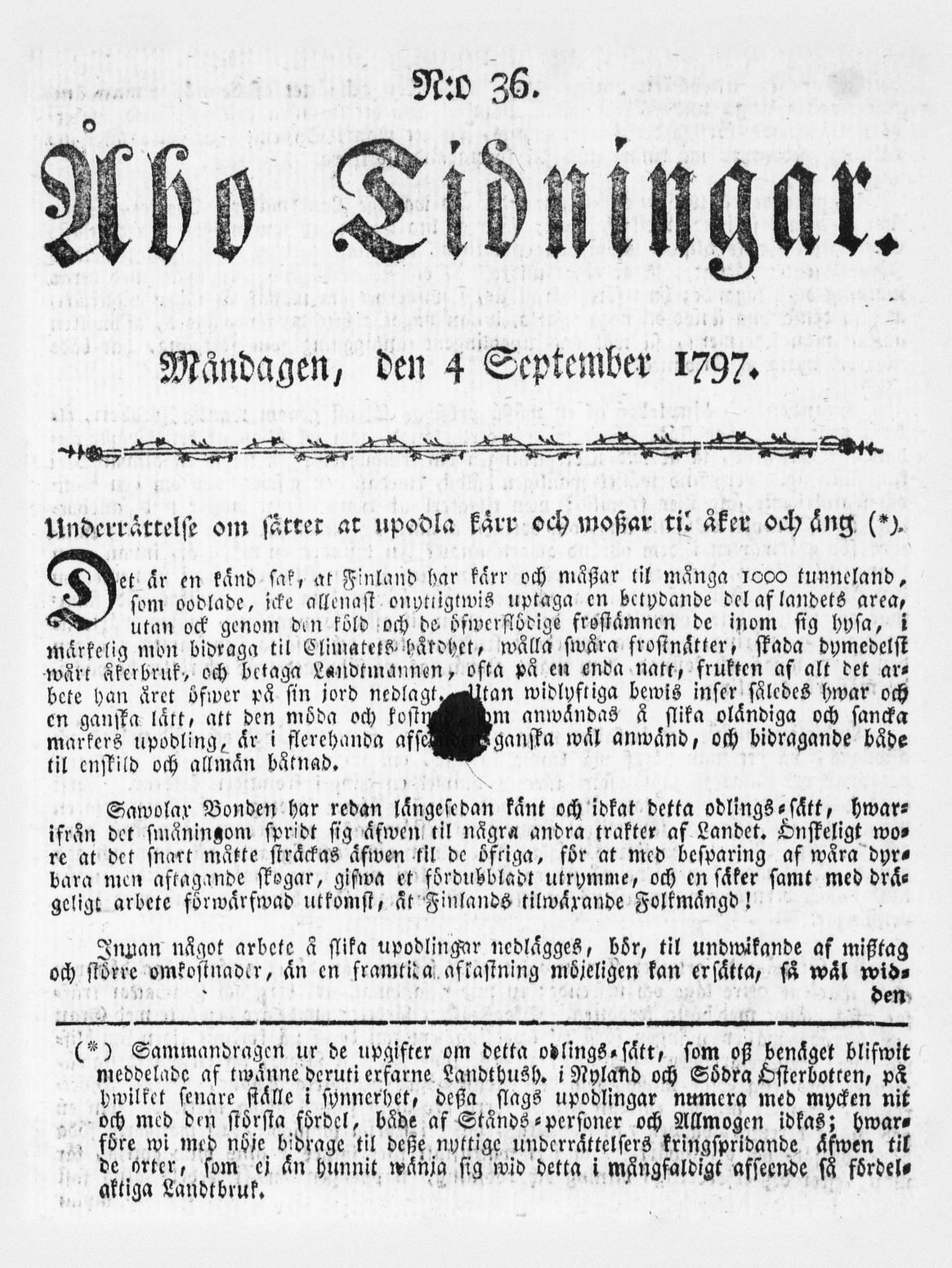 Tidningssida ur ÅBO TIDNINGAR, 1797-09-04