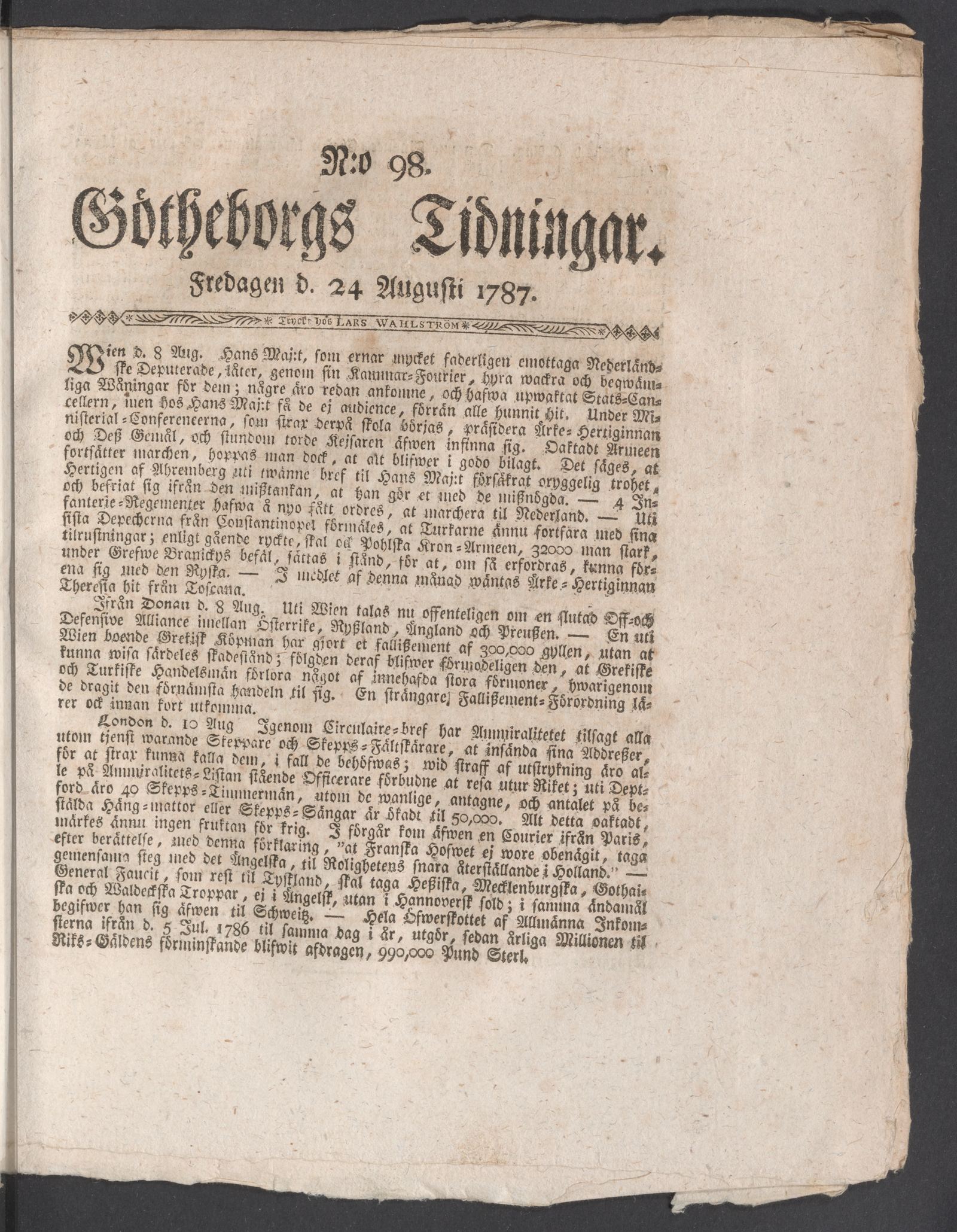 Tidningssida ur GÖTHEBORGS TIDNINGAR, 1787-08-24
