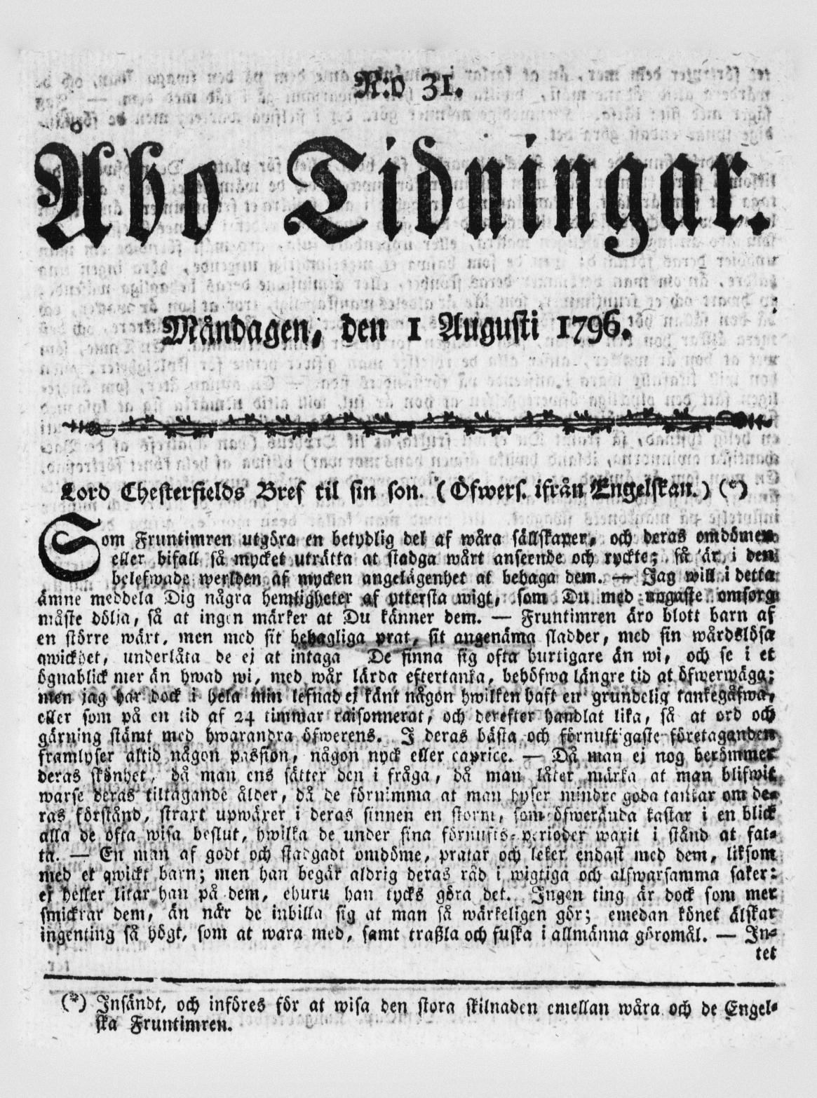 Tidningssida ur ÅBO TIDNINGAR, 1796-08-01