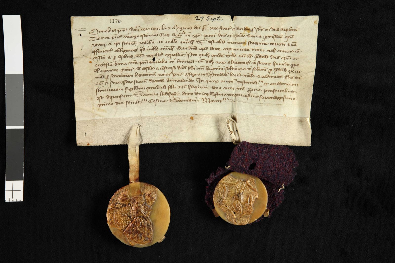 Tidningssida ur Svenskt Diplomatarium, 1371-09-27