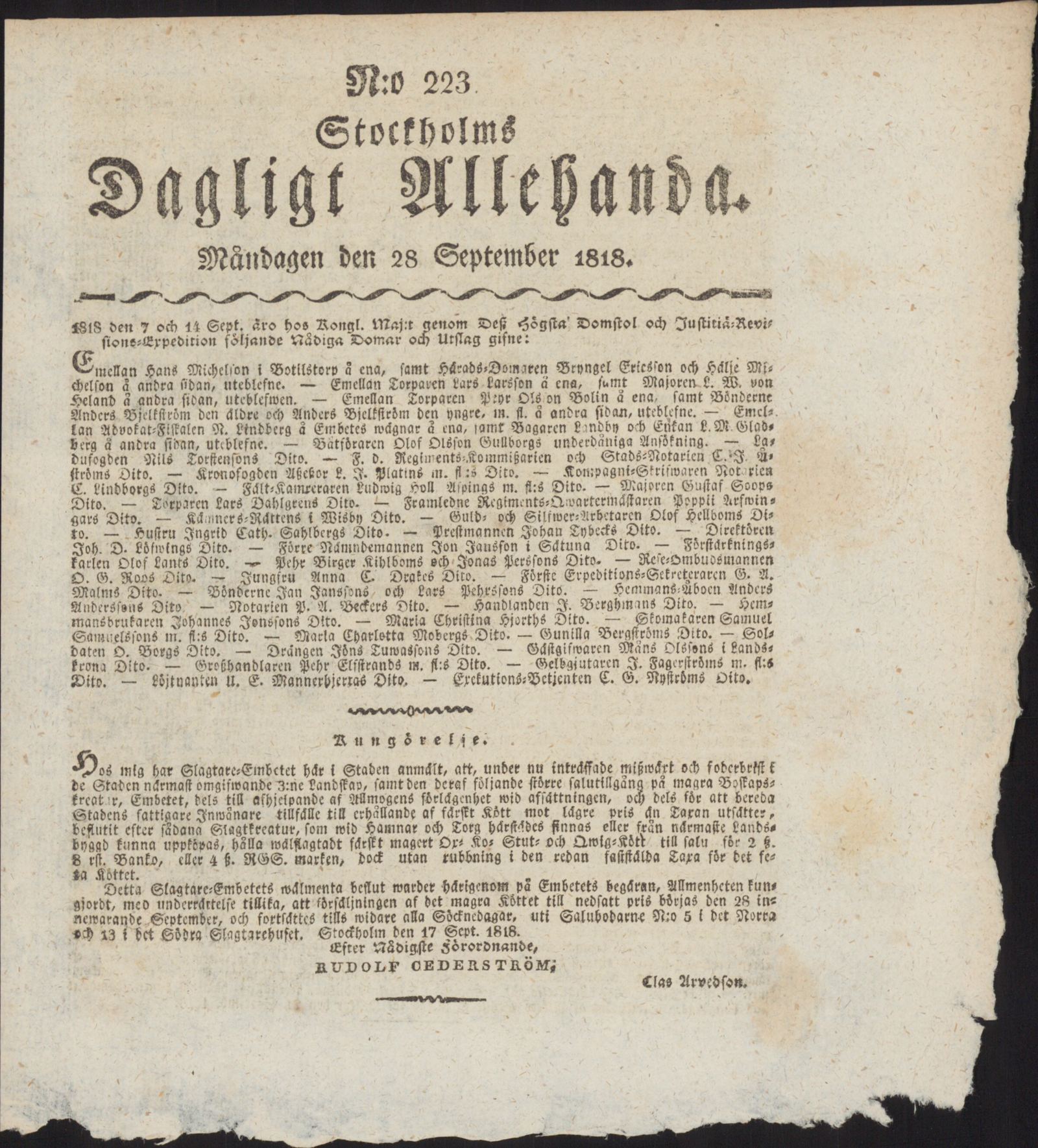 Tidningssida ur DAGLIGT ALLEHANDA, 1818-09-28