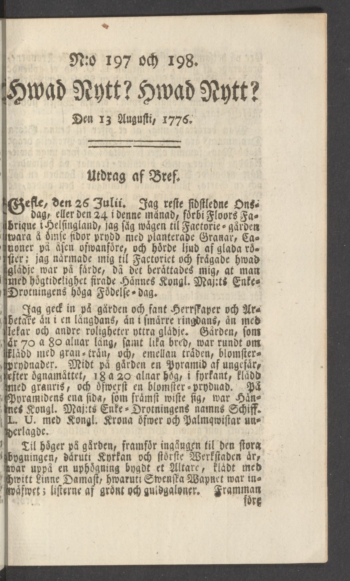 Tidningssida ur HWAD NYTT?, 1776-08-13