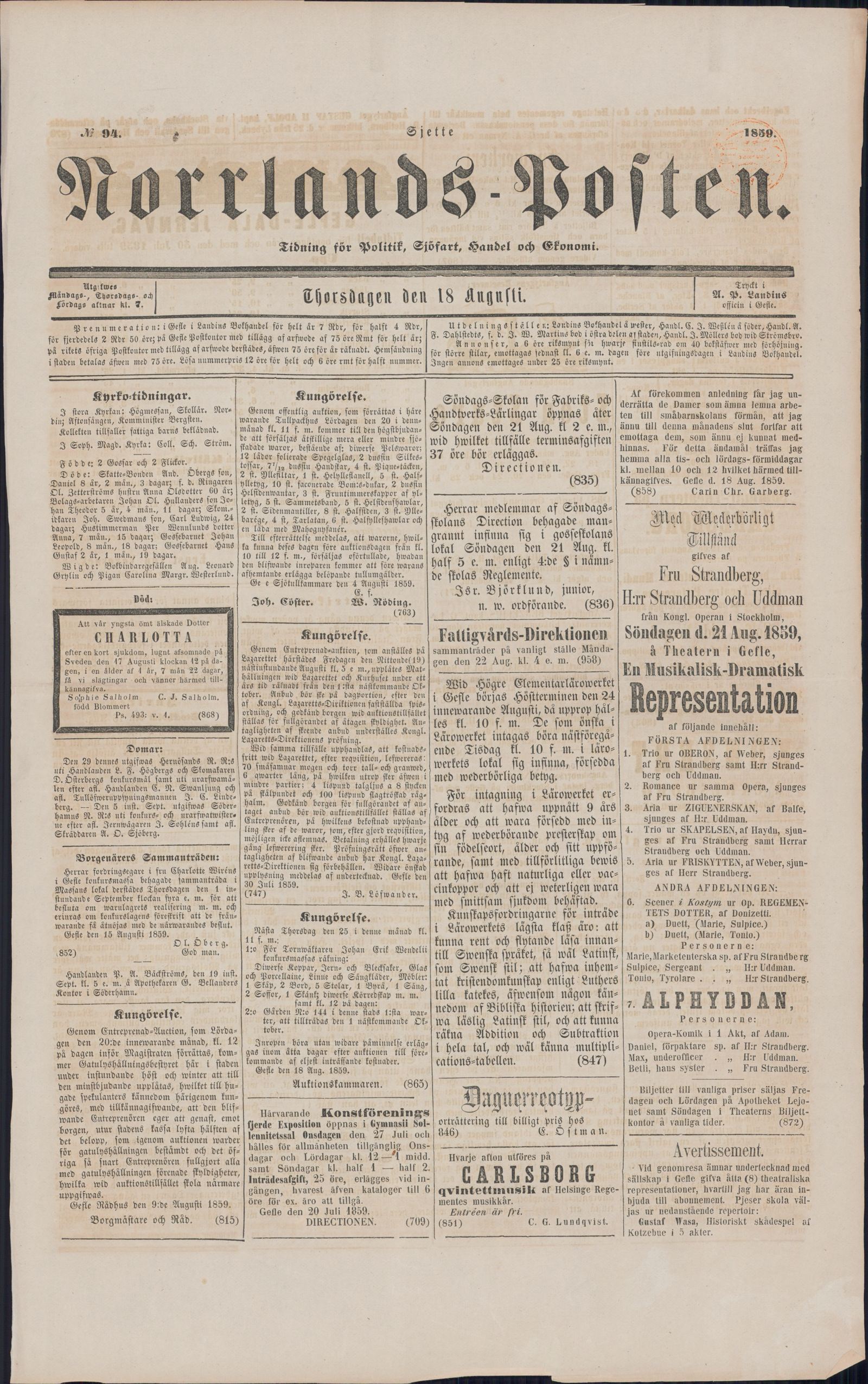 Tidningssida ur NORRLANDSPOSTEN, 1859-08-18