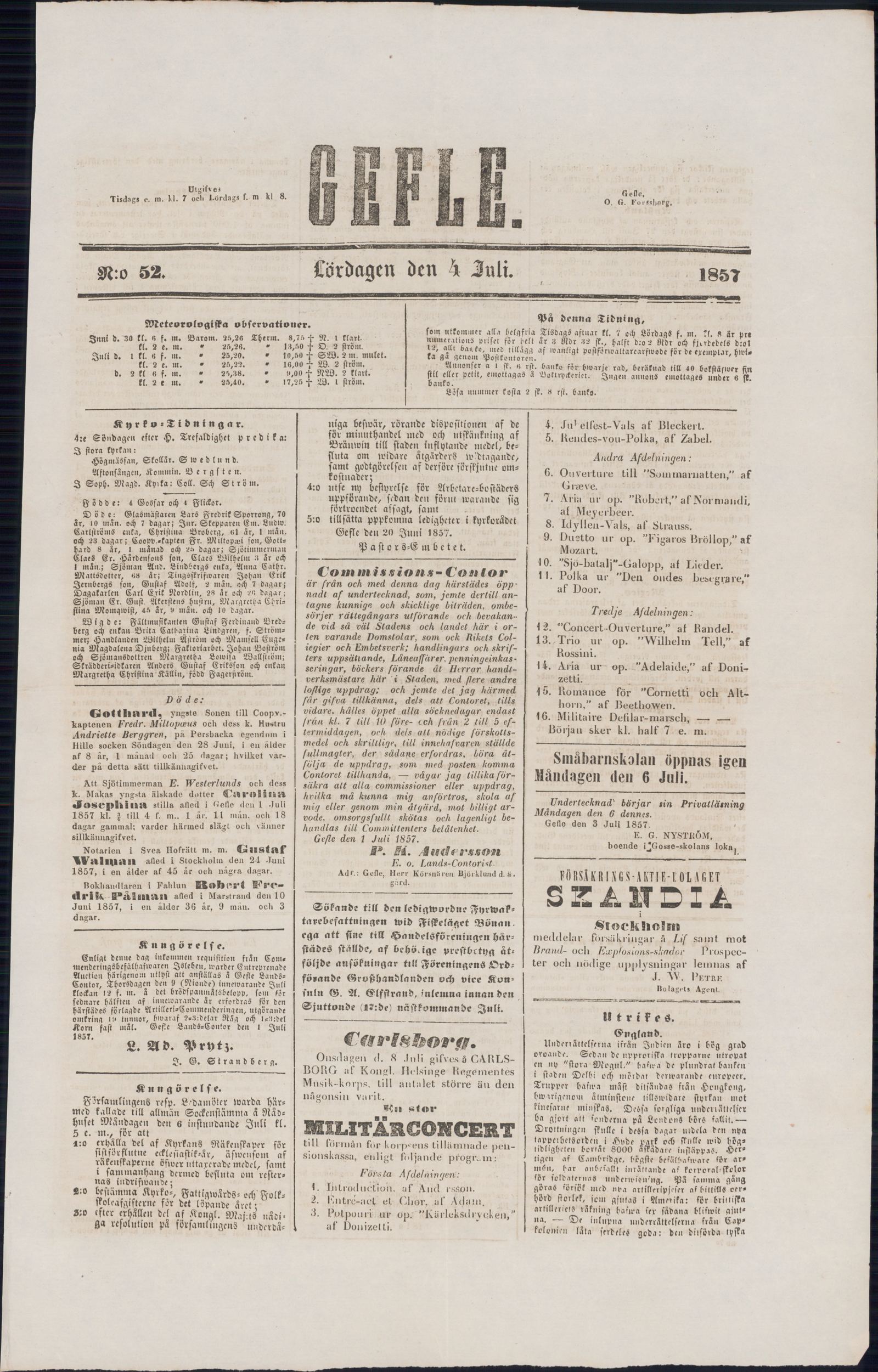 Tidningssida ur GEFLEBORGS LÄNS TIDNING, 1857-07-04