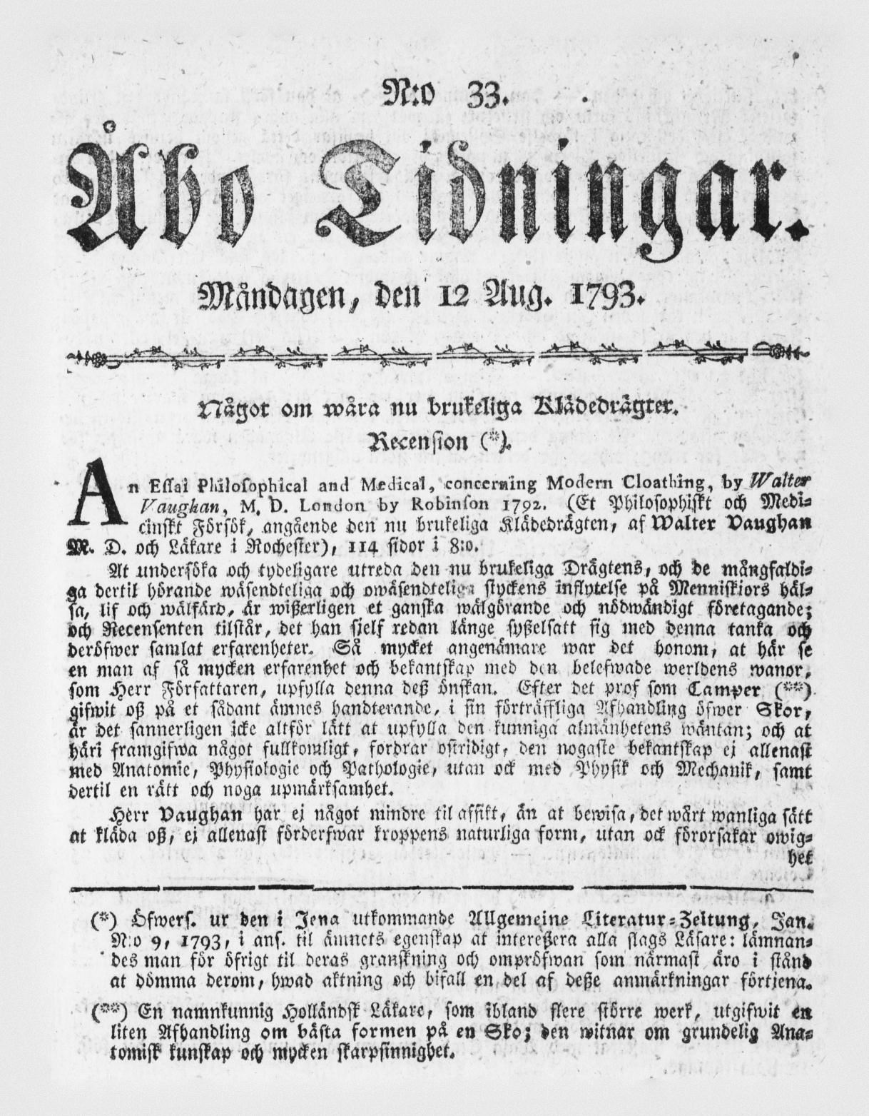 Tidningssida ur ÅBO TIDNINGAR, 1793-08-12