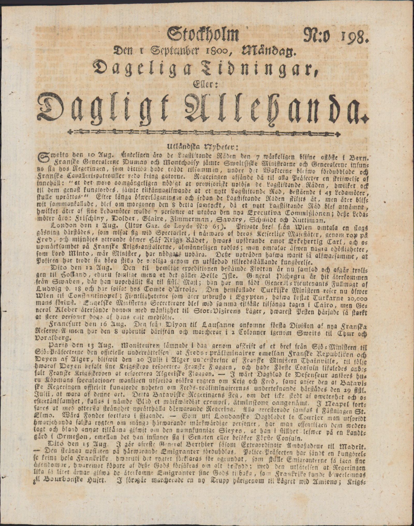 Tidningssida ur DAGLIGT ALLEHANDA, 1800-09-01