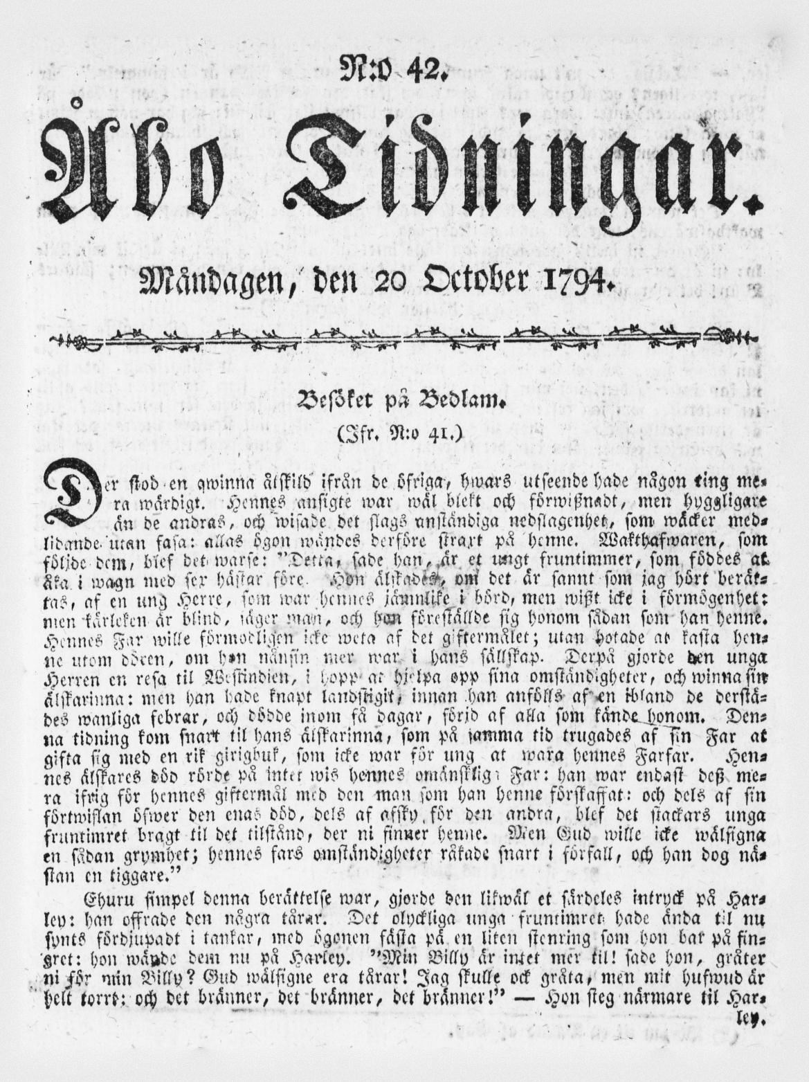 Tidningssida ur ÅBO TIDNINGAR, 1794-10-20