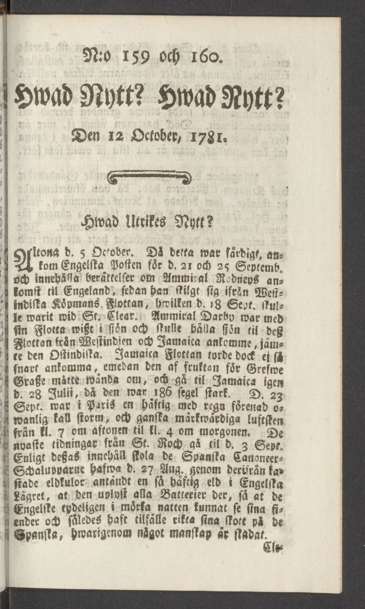 Tidningssida ur HWAD NYTT?, 1781-10-12